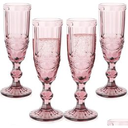 Hine Geperst Vintage Gekleurde Goblet Witte Wijn Champagne Fluit Waterglas Groen Blauw Roze Goblets Cup 0619 Drop Delivery Dha0C