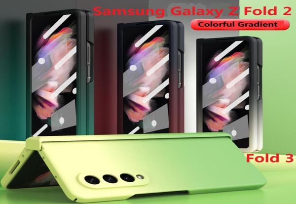 Fundas con bisagras para Samsung Galaxy Z Fold 2 Fold 3 5G, funda de vidrio templado con gradiente colorido, cubierta protectora dura 360, Protector de pantalla8976187