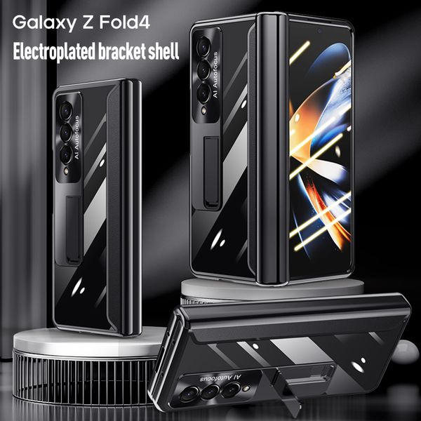 Estuches con bisagras para Samsung Galaxy Z Fold 4 Estuche con soporte de revestimiento transparente Cubierta de película protectora