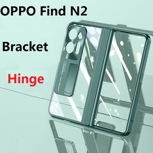 Scharnier lederen hoesjes voor OPPO Find N2 Case Hard Ring Vouwbeugel Flip Book Beschermhoes
