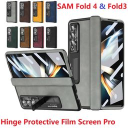 Cas magn￩tiques charni￨res pour Samsung Galaxy Z Fold 4 3 Fold3 5G Film de protection Verre ￉cran Protecteur de protecteur Couvercle en cuir