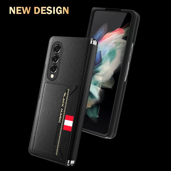 Bisagra con estuches para tarjetas para Samsung Galaxy Z Fold3 Fold 3 5G Estuche Litchi Hard Slot Protection Funda de cuero