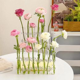 Florero con bisagras, tubos de ensayo transparentes, maceta, florero creativo, contenedor hidropónico Floral para decoración de mesa de comedor de escritorio para el hogar 240219