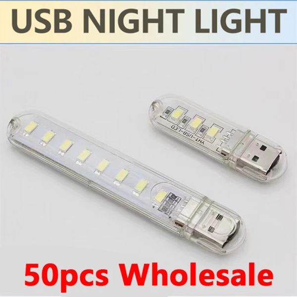 Bisagras 50 piezas 3LEDS 8LEDS Mini Lámpara USB portátil DC 5V Camping Iluminación USB Luz de lectura para PC Laptop Mobile Power Bank Gadget al por mayor