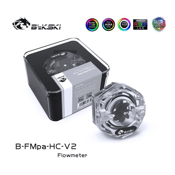 Hinges Bykski Hexagon Flowmètre RGB Éclairage Système de refroidissement en eau Acrylique Argb 5V Capteur d'écoulement d'eau Transperant refroidisseur BFMPAHCV2