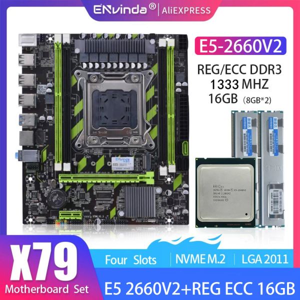 Hinges Envinda X79 Carte mère avec Xeon E5 2660 V2 4 * 4G ou 2 * 8 Go DDR3 1333 REG ECC RAM Memory Combo Kit Set NVME SATA Server