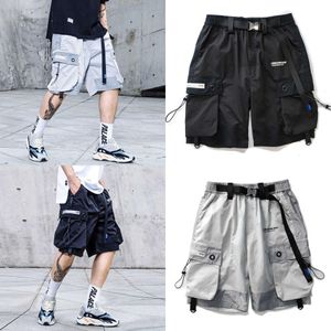 Hip Efungal Hop Knie Lengte Pocket Reflective Stripe Summer Shorts Men Men Mode Streetwear Loose Jogger Male Urban 210713