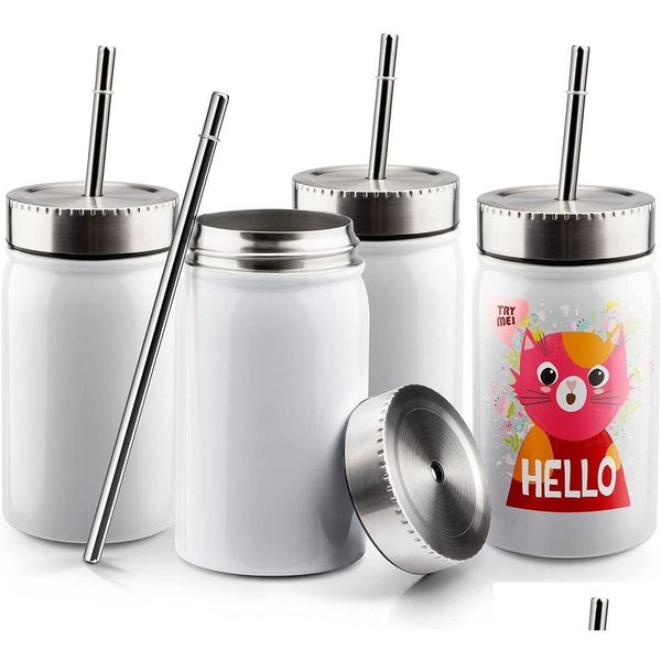 Flacons de hanche Pot Mason à sublimation de 17 oz pour tasse Cricut Pres Films d'emballage rétractables inclus en acier inoxydable à double paroi avec couvercle A Dh8Ub