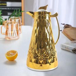 Flacons de hanche 1pc Golden 0.8L Cafetière isolée Pot de style arabe du Moyen-Orient Eau chaude avec bouteille de doublure en verre d'isolation durable