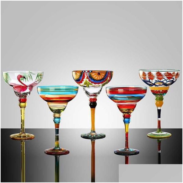 Heupflessen 270 ml creatieve Margarita wijnglazen handgemaakte Colorf cocktail glazen beker beker lood-thuis bar bruiloft feest drinkware D Dh29I