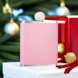 Hip Flasks 304 Stainless Steel Gilttle Pink Spark Hip Flask 7OZ .Girl's Flask with diamond lid 231208