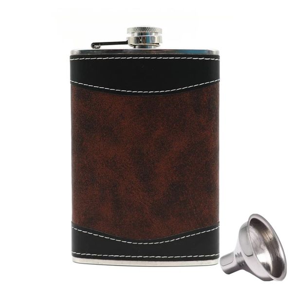 Hip Flasks 7 oz 9 oz 8 oz en acier inoxydable brun noir PU cuir Premium Portable Vodka et whisky avec ensemble cadeau entonnoir 221124
