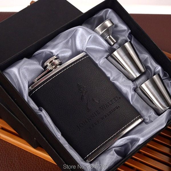Hip Flasks 7oz Frasco de cuero de acero inoxidable de lujo Taza de bebida de whisky Jagermeister personalizada con una caja de regalos