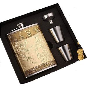 Hip Flasks 8 oz en acier inoxydable avec entonnoir 2 tasses à vin garçons d'honneur luxe hommes cadeau Wisky bouteille pour alcool cuir 221206