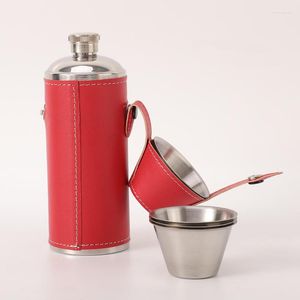 Hip Flasks 8 oz Cylindrique Flacon Whisky Vodka Pot À Vin En Acier Inoxydable Flacon De Poche Portable En Plein Air Bouteille À Boire Avec 2 Tasses