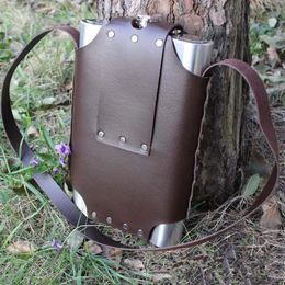 Grand flacon de hanche de 64OZ avec sac de couverture en cuir, Pot à vin Portable en plein air pour alcool, whisky, bouteille en métal, sac de rangement 231208