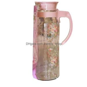 Flacons de hanche Bow Floral élégant pichet d'eau pichet de jus d'été ménage verre rose décalque résistant à la chaleur grande capacité thé frais Kett Ott7R