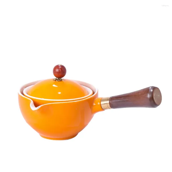 Frascos de cadera, tetera de cerámica con mango lateral, taza de té, juego de té, fabricante giratorio 360