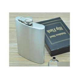 Hip Flasks Flacon Gravé Sier En Acier Inoxydable 8 Oz Extérieur Portable Drinkware Bouteilles De Vin Avec Entonnoir Boîte Cadeau Buveur Whisky Pot Dhttw