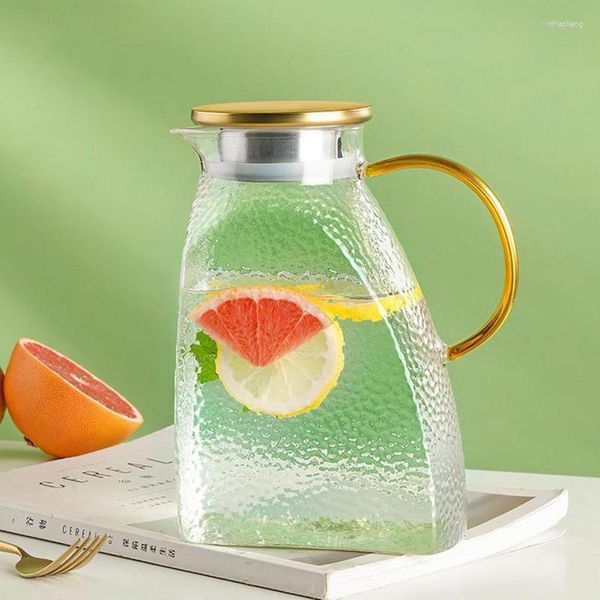 Flacons de hanche pichet en verre avec couvercle distributeur de boissons d'eau étanche 50oz Borosilicate pour boissons théière domestique bouilloire