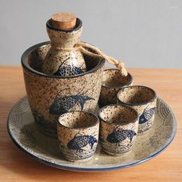 Hip Flessen Handgemaakte Ceramics Flask Set Vintage klassieke Japanse stijl Retro Creative Sake Cups Home Licorera Tafelbenodigdheden