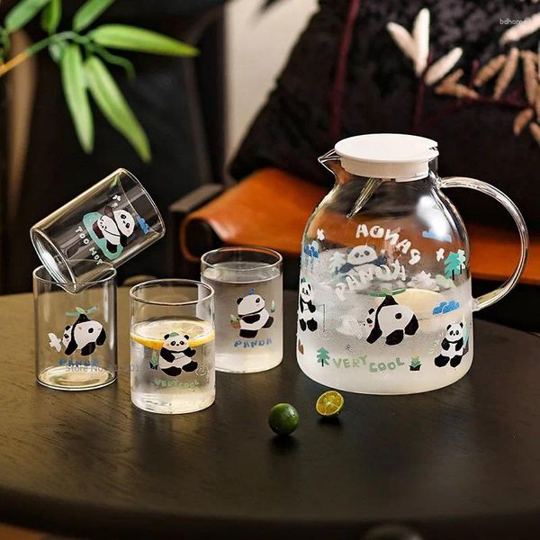 Flacons de hanche Panda bouteille d'eau froide tasse en verre résistant aux hautes températures filet rouge avec couvercle ensemble de grande capacité domestique