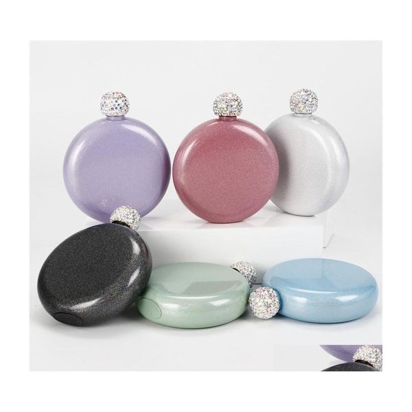 Hip Flasks Portable Rond Mini Flacon En Acier Inoxydable 304 Bouilloire Cristal Er Colorf Dames Flagon Glitter En Stock Drop Delivery Dhzso