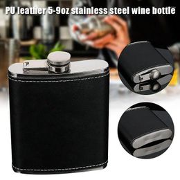 Flacons branchés portables en acier inoxydable flacon whisky whisky wine pot bouteille cadeau 5/6/7/8/9 oz avec support en cuir