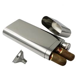 Flasque de hanche portative d'acier inoxydable avec la boîte à cigarettes le flagon et l'entonnoir d'acier inoxydable peuvent contenir l'étui de stockage de cigare de 2 pièces 231219