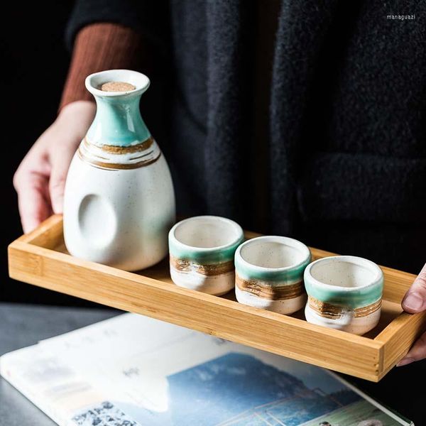 Hip Flasks Rétro Céramique Vin Set Pot En Verre Blanc Japonais Saké Peint À La Main Petite Tasse Au Restaurant