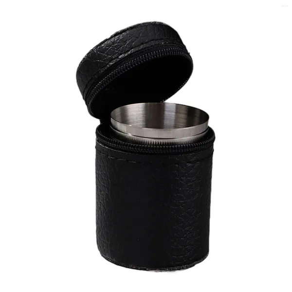 Flacons de hanche tasses en acier inoxydable portables robustes avec boîtier 30/70/160 ml 4pcs / ensemble Black Conjaince Easy Storage Marque de stockage