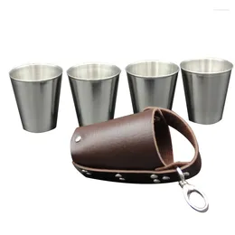 Flacons de hanche Upors 4pcs / set en acier inoxydable 70ml flacon avec cuir PU portable 2.4oz mini poche épaissir whisky flagon alcool tasse