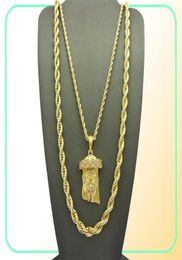 Hip Hip Iced Out Jesus Face Pendant W 24 10mm 30 Rope ketting ketting set 2 PCS ketting set rapperaccessoires251C9584615