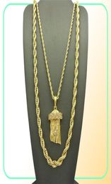 Hip Hip Iced Out Jesus Face Pendant W 24 10mm 30 Rope ketting ketting set 2 PCS ketting set rapperaccessoires251C1190112