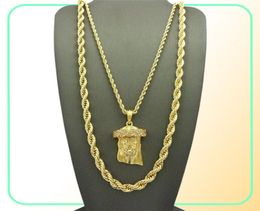 Hip Hip Iced Out Jesus Face Pendant W 24 10mm 30 Rope ketting ketting set 2 PCS ketting set rapperaccessoires251C3688156