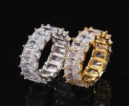 Hip Hip Sigle Row Iced Out 360 Eternity Gold Bling Rings Micro Pave Cubic Zirconia 14k Gold Poled Hip Hop Ring met geschenkdoos6018367