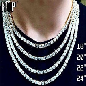 Hip Hop 1 rangée chaîne de Tennis AAA CZ pierre 3/4/5/6 MM Bling glacé Zircon cubique colliers pour hommes bijoux X0509