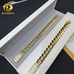 Hip Hop 10K Real Gold Plated Necklace 925 Sterling Silver Fashion Sieraden Miami VVS Moissanite Plain Chain Cuban Link Bracelet