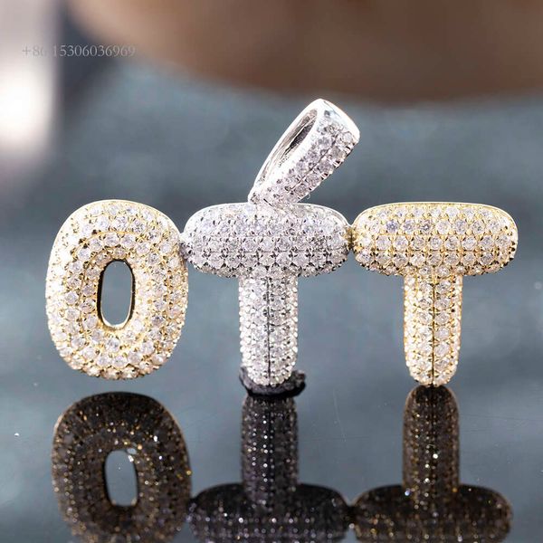 Hip Hop – pendentifs en or massif 10K, deux tons, 1.5Mm, diamants naturels glacés, lettres initiales à bulles personnalisées, conception de nom