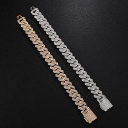 Hip Hop 10mm 12 mm 14 mm 2row Cuban Prong Chain Bling Iced Out Box Buckle Copper Cubic Zirconia Bracelet for Men Sieraden Link 286W