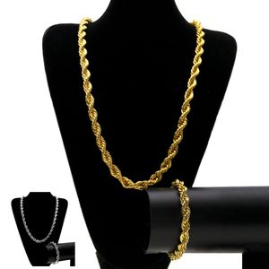 Hip Hop 10MM Twisted Rope Chain Kettingen Sieraden Sets Goud Verzilverd Dikke Lange Ketting Armband Voor Mannen rock Hanger