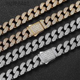 Hip Hop 12 mm Spring Snap Double Row Zircon Chain Chain Trendsetter Personality Mens Hip Collier Bracelet