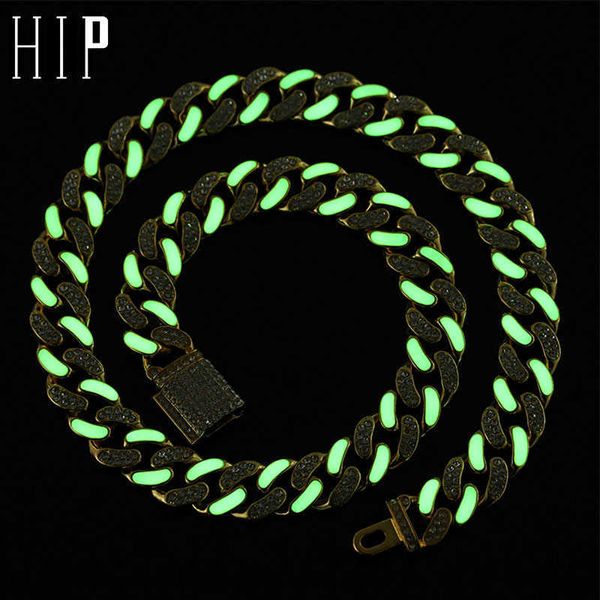 Hip Hop 13mm chaîne à maillons cubaine lumineuse dégoulinant lueur dans le noir Bling cristal glacé Bracelet collier pour hommes femmes bijoux