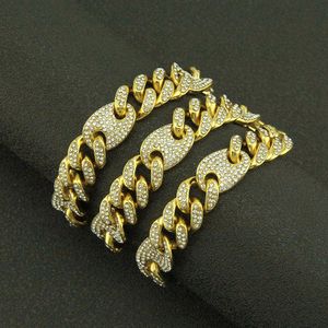 Hip Hop 13 mm Mens Gold Bling Diamond Cuban Link Café de café Collier Chaullade Bracelet