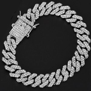 Hip Hop 13mm Strijnvaartuigen Sprong Iced Out Cuban Link Chain Bracelet Men Women Gold Color Bling Butterfly Jewelry 240410