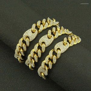 Hip-hop 13 mm de large grains de café Cubaine Chaîne Cubaine Full Iced Out Bracelet en strass For Men Women Jewelry