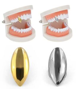 Hip Hop 14K Gold Ploated Single Tands Grills Custom Fangs Tooth Caps Vampire Fang voor Halloween Party Jewelry Gift3087029