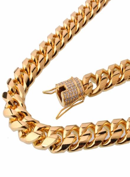 Hip Hop 14 mm en acier inoxydable Collier de chaîne cubaine Boys Mens Chain de mode Dragon White CZ Clase Link Jewelry4585073