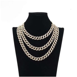 Hip Hop 15 mm Iced Out Cuban Link Chain Necklace Set volledige diamant bling choker sieraden