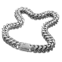 Hip Hop 16 mm Iced Out cubain Crystal Miami Énorme collier en acier inoxydable lourd bracelet Collier pour hommes bijoux 181g